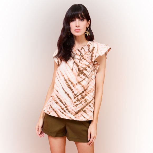 NEW MARIE OLIVER XS Kara Top in crosshatch print Short Sleeve Blouse - Picture 1 of 6